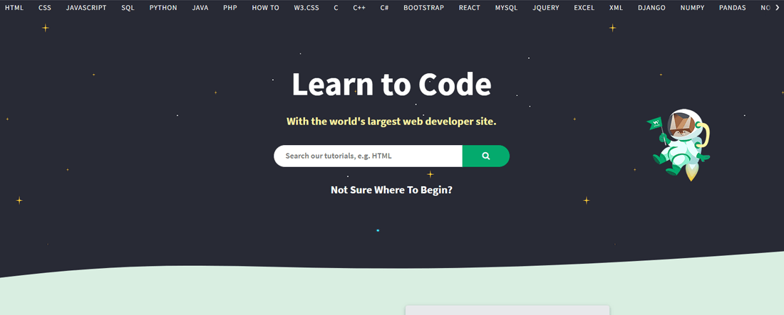 صفحه اصلی سایت w3schools