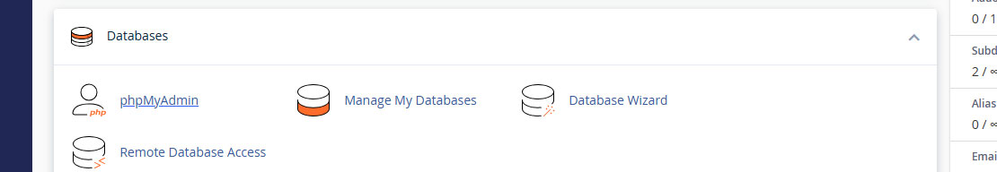 بخش PhpMyAdmin در Cpanel