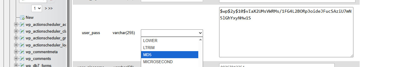 Md5 کردن کلمه عبور از دیتابیس